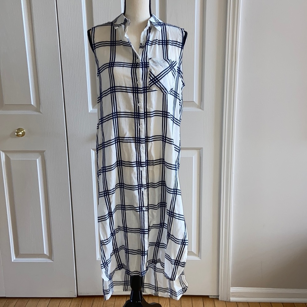 Collared Plaid Button Down Shirt Dress Tunic